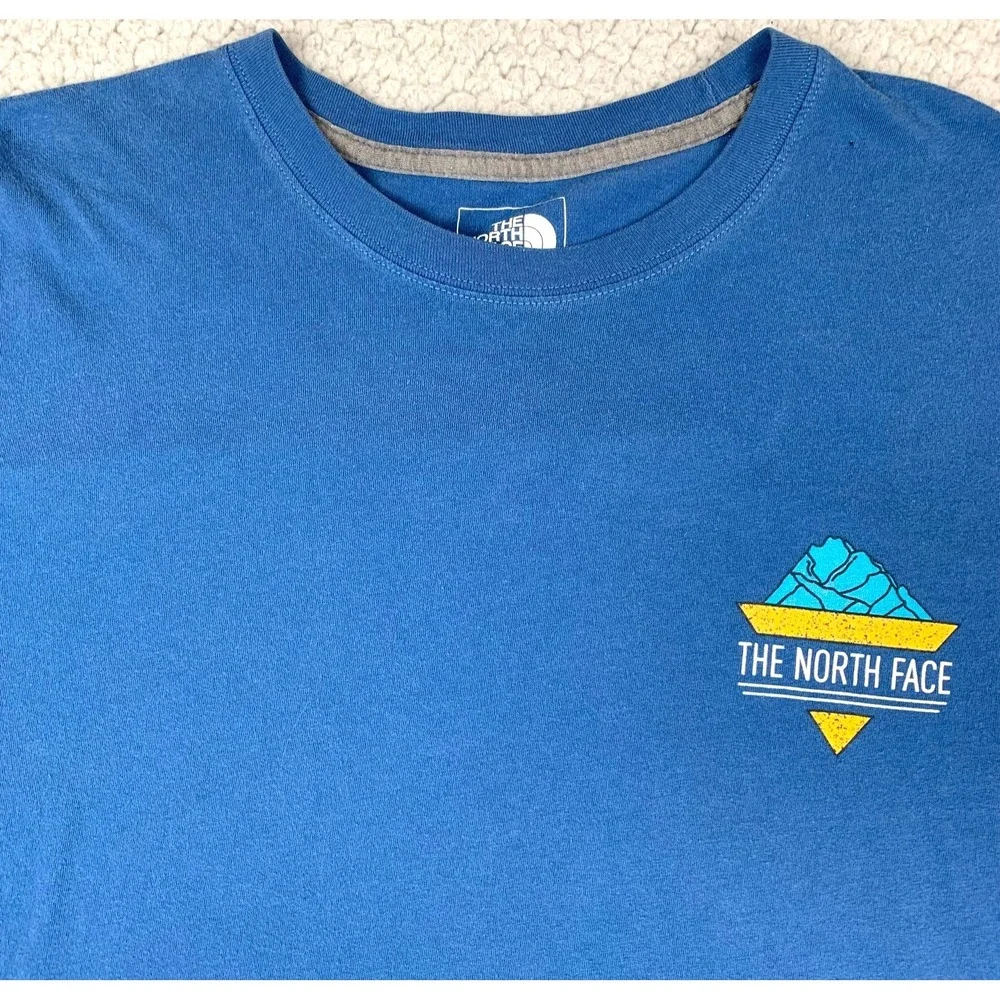 The North‎ Face T-Shirt Mens L Blue Cotton Standard Fit Crew Neck Graphic Logo